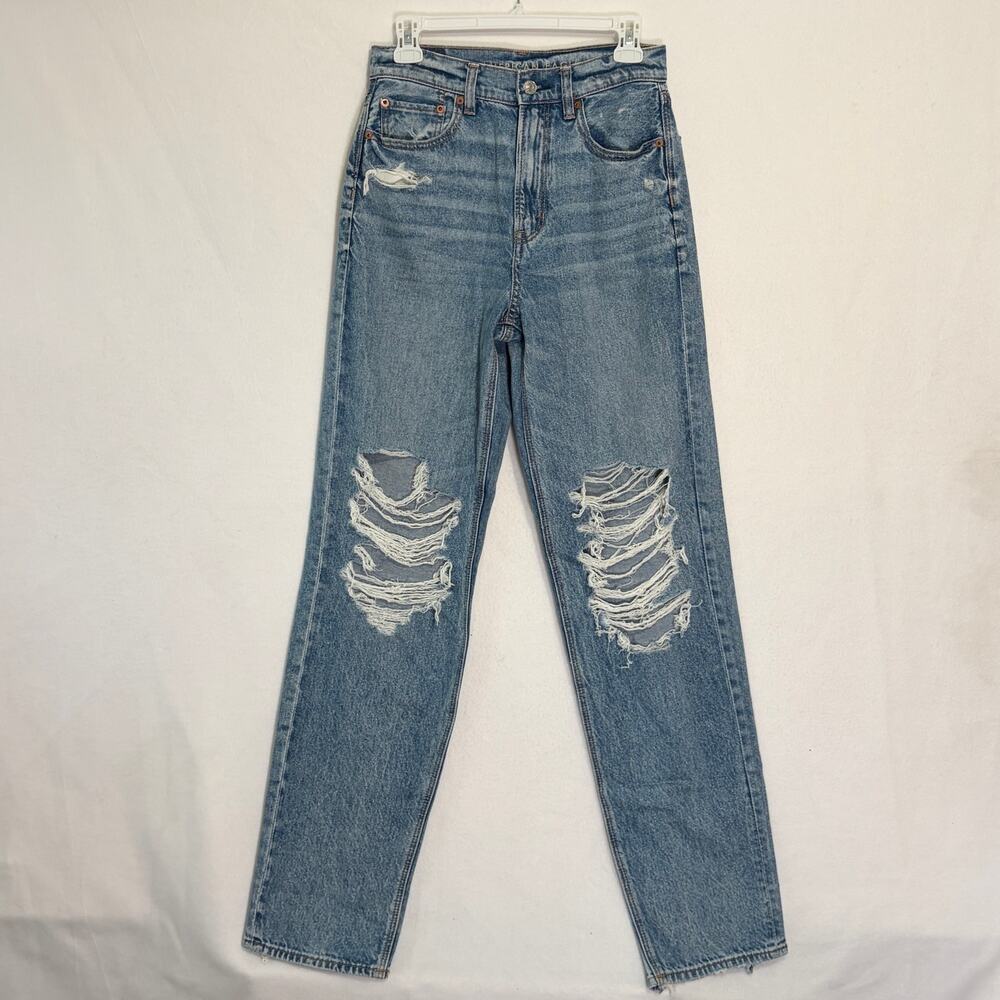 American Eagle Jeans Women’s 2 Long Tall Baggy Straight Distressed Ripped Holes